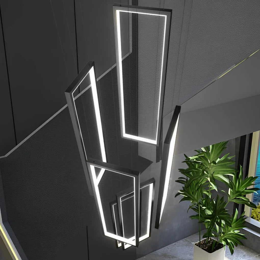  Aluminum Rectangular Frame LED Modern Duplex Stair Chandelier