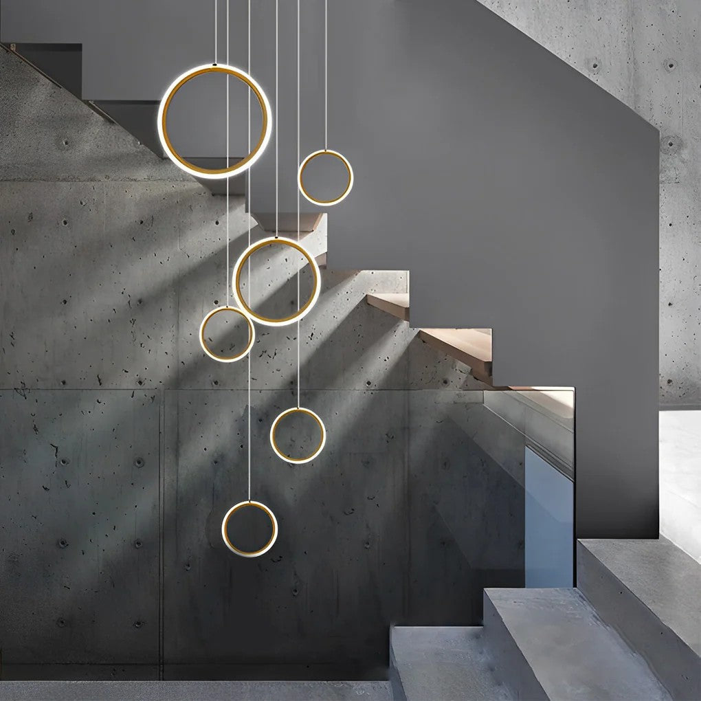 Ring Staircase Chandelier Light Gold LED Ceiling Light