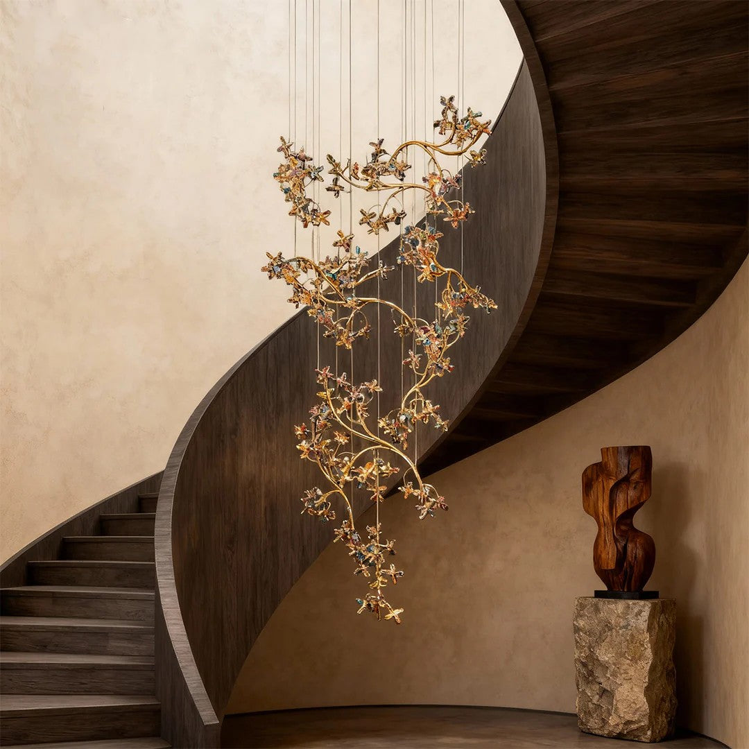 Modern Staircase Chandelier Crystal Hollow Rotating Ceiling Light