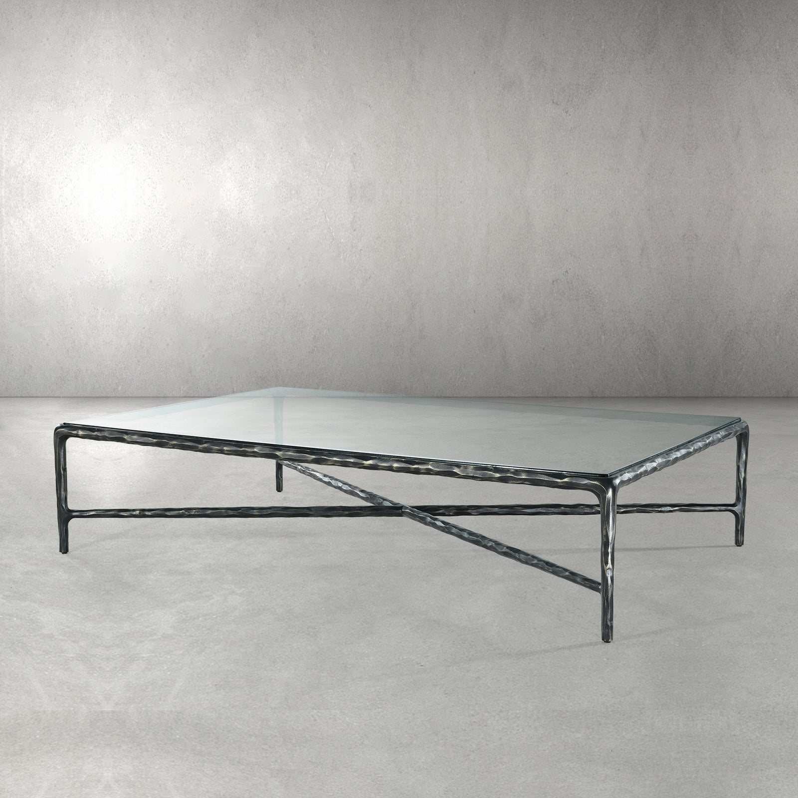 Vintage Forged Glass Rectangular Coffee Table