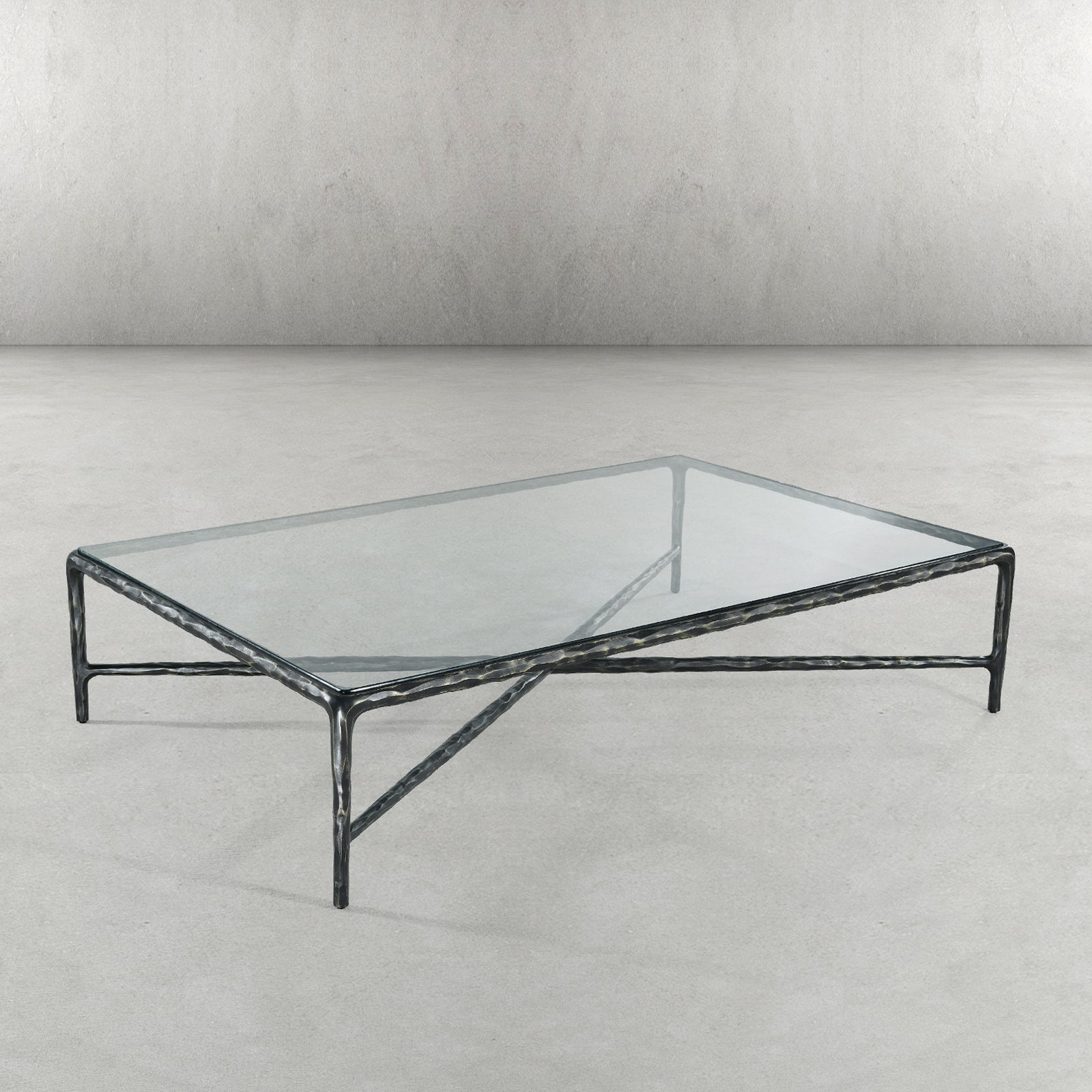 Vintage Forged Glass Rectangular Coffee Table