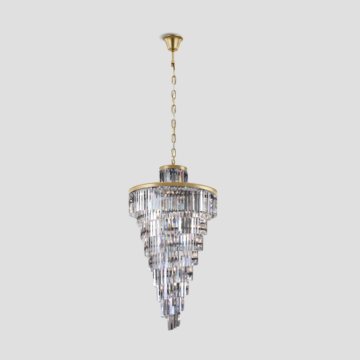 1920s Classical Multi-Tiered Layered Crystal Rod Chandelier