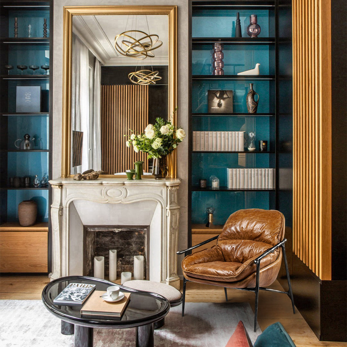 Vintage Forged Brown Leather Accent Chairs