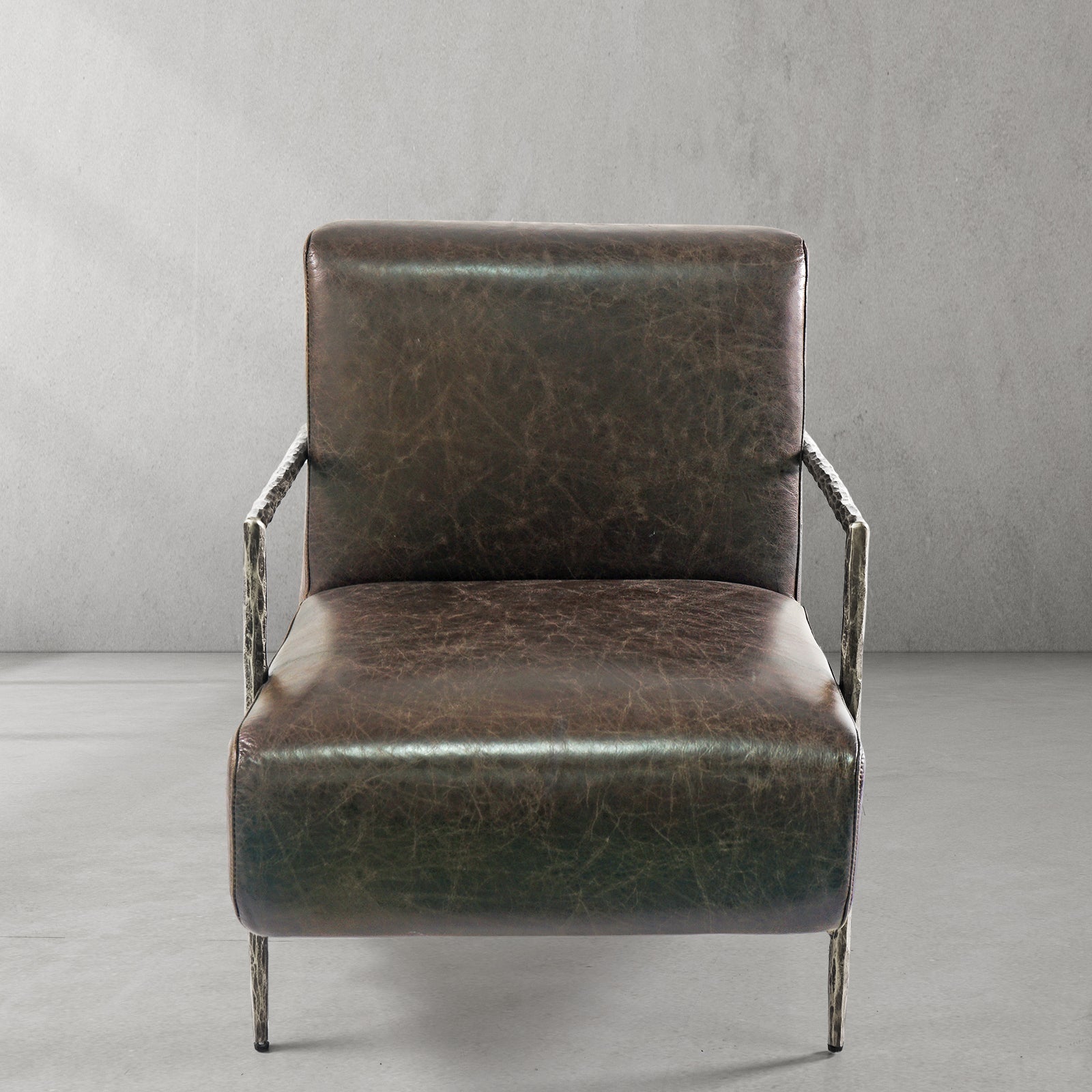 Vintage Forged Genuine Brown Leather Accent Chair