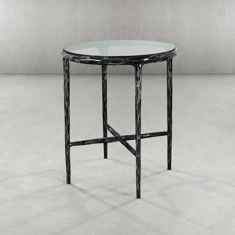 Vintage Forged Glass Round Side Table 18" 22"