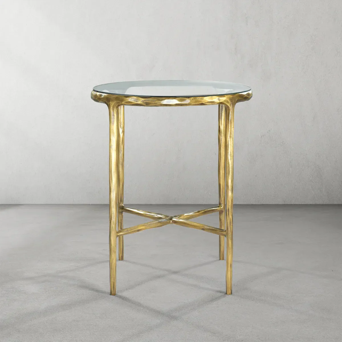 Vintage Forged Glass Round Side Table 18" 22"