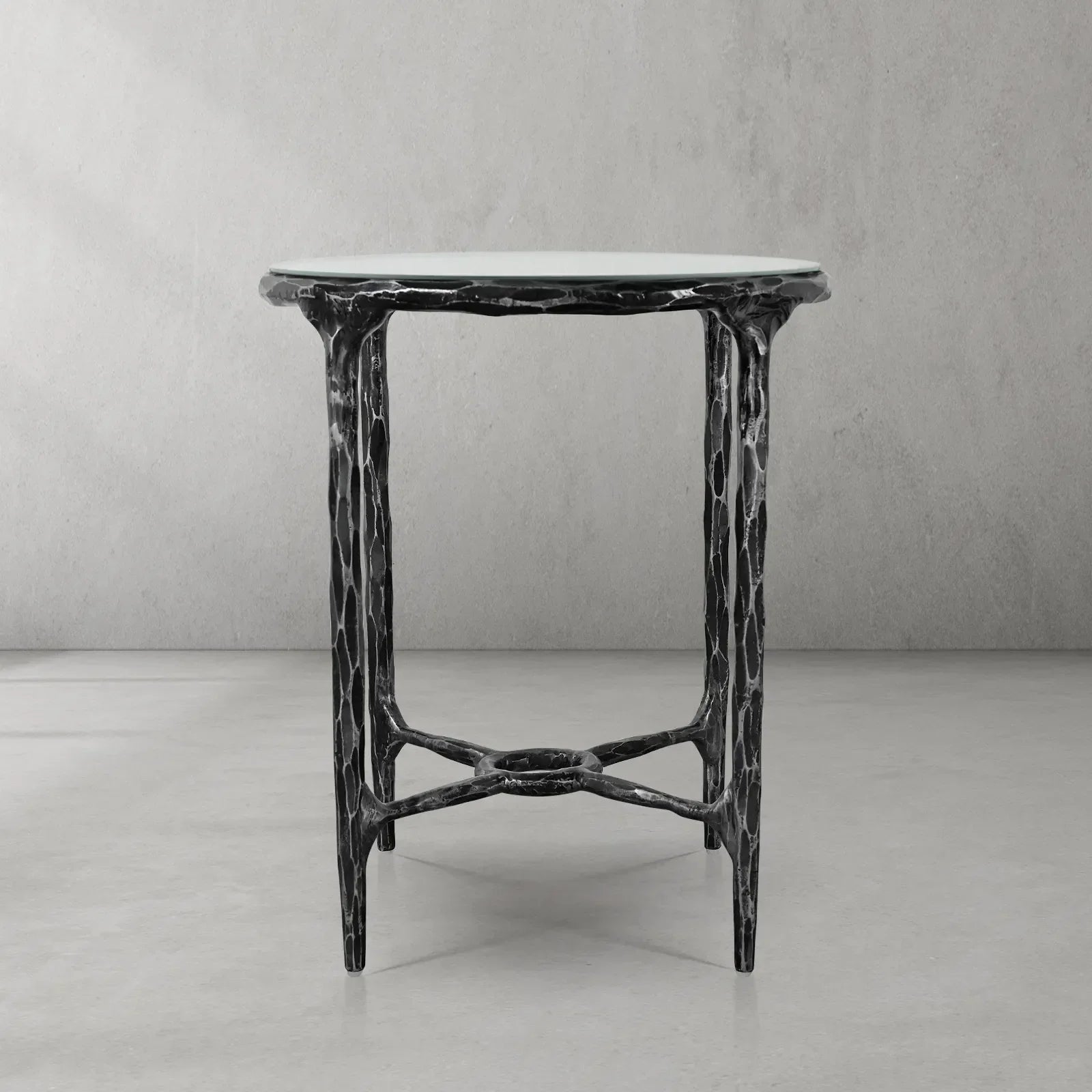Vintage Forged Glass Round Side Table 18" 22"