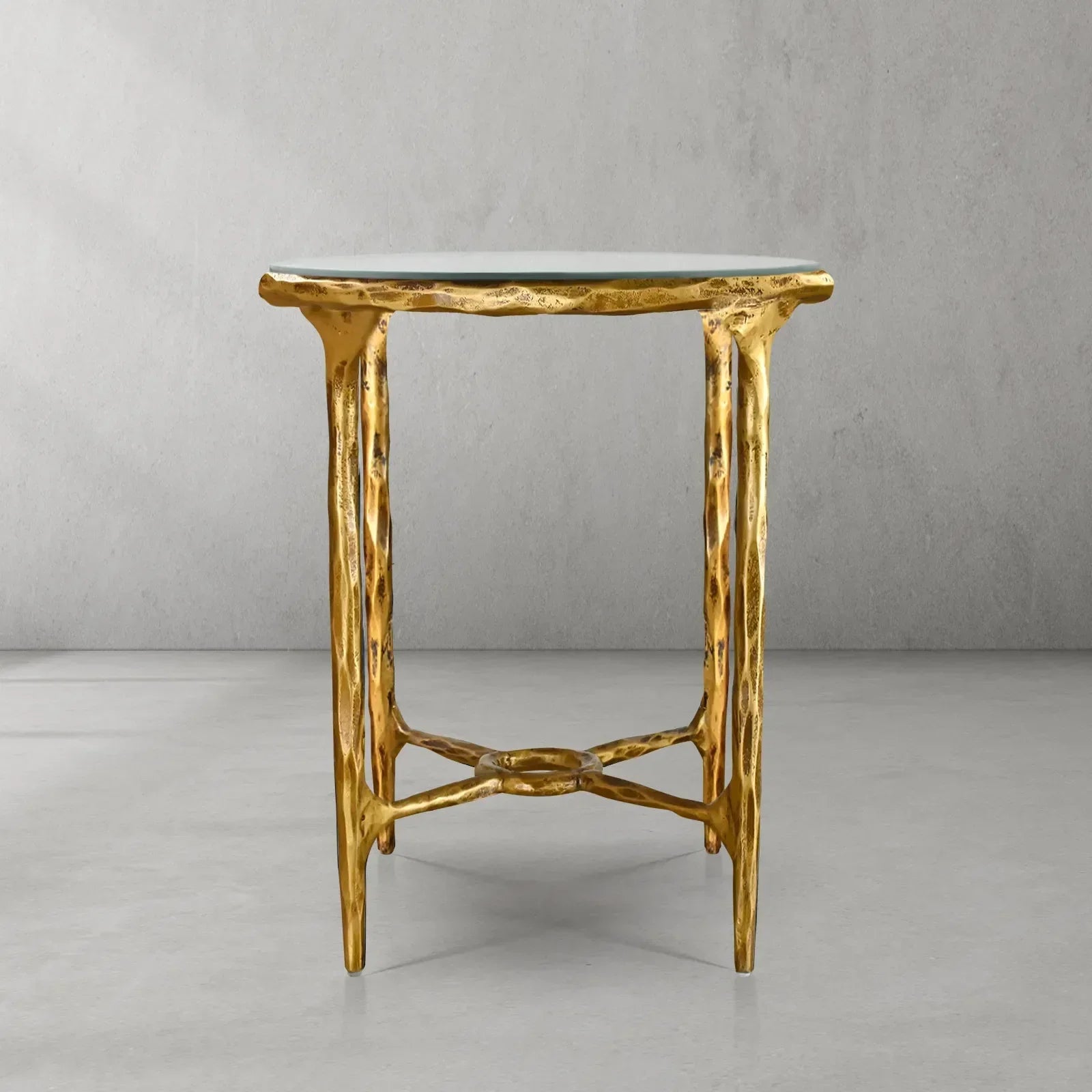 Vintage Forged Glass Round Side Table 18" 22"