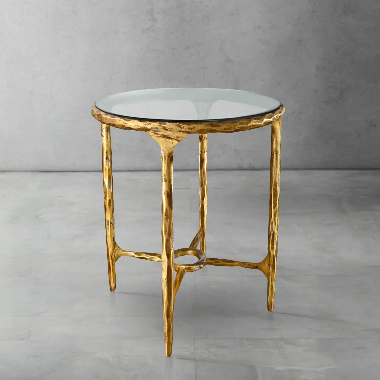 Vintage Forged Glass Round Side Table 18" 22"