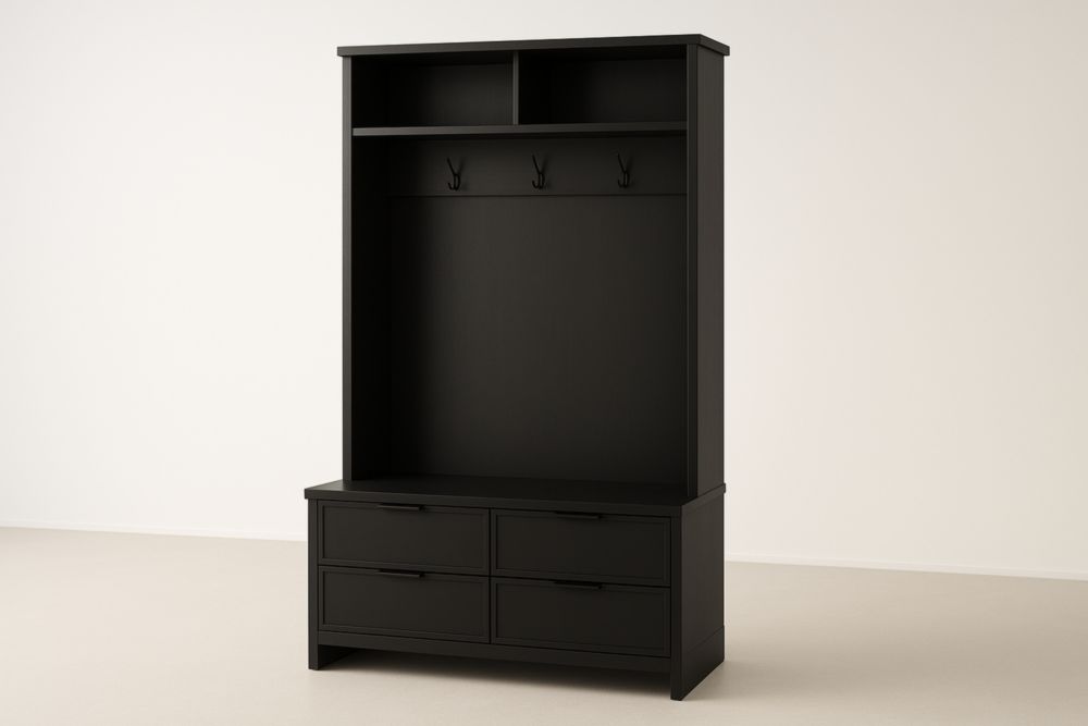 Attaccapanni in Legno con 3 Ganci e 4 Cassetti Nero