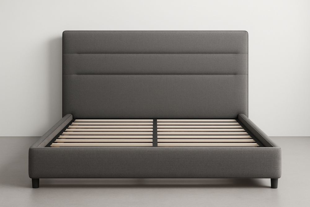 Letto matrimoniale in tessuto grigio con struttura in legno 160x200 cm