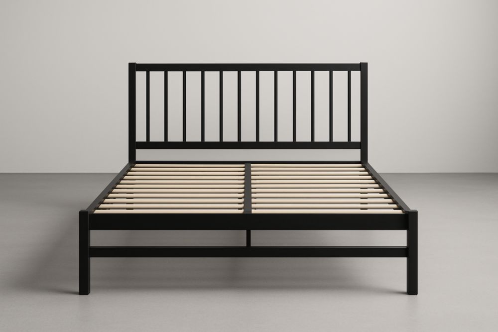 Letto Matrimoniale in Metallo e Legno Nero 200cm x 160cm