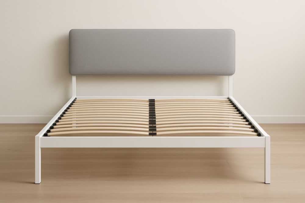 Letto Piattaforma in Metallo con Testiera in Tessuto Grigio Struttura Bianca 200x160 cm