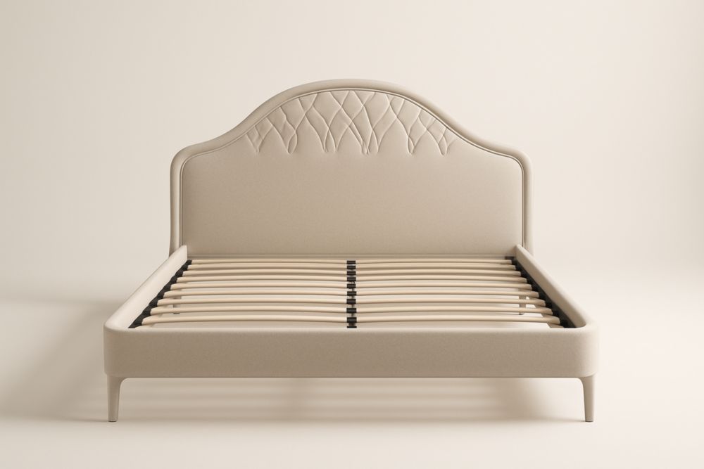 Letto matrimoniale beige con testiera imbottita 160x200 cm