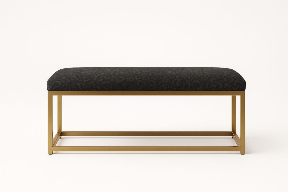Panca fondo letto in acciaio dorato con rivestimento in tessuto nero