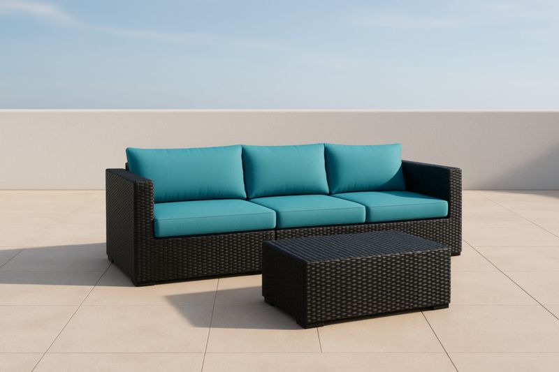 Set Divano da Esterno in Rattan Sintetico con Cuscini Blu