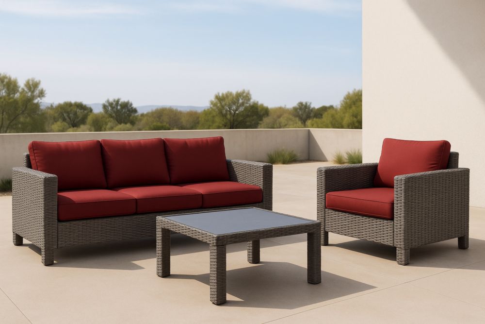 Set da Esterno in Rattan con Cuscini Rosso