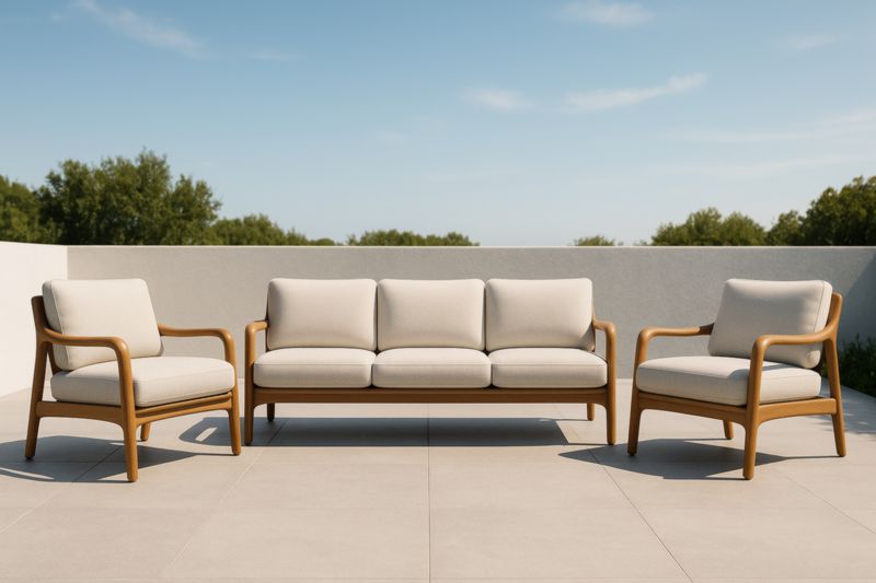 Set Divano da Esterno in Legno e Tessuto Beige