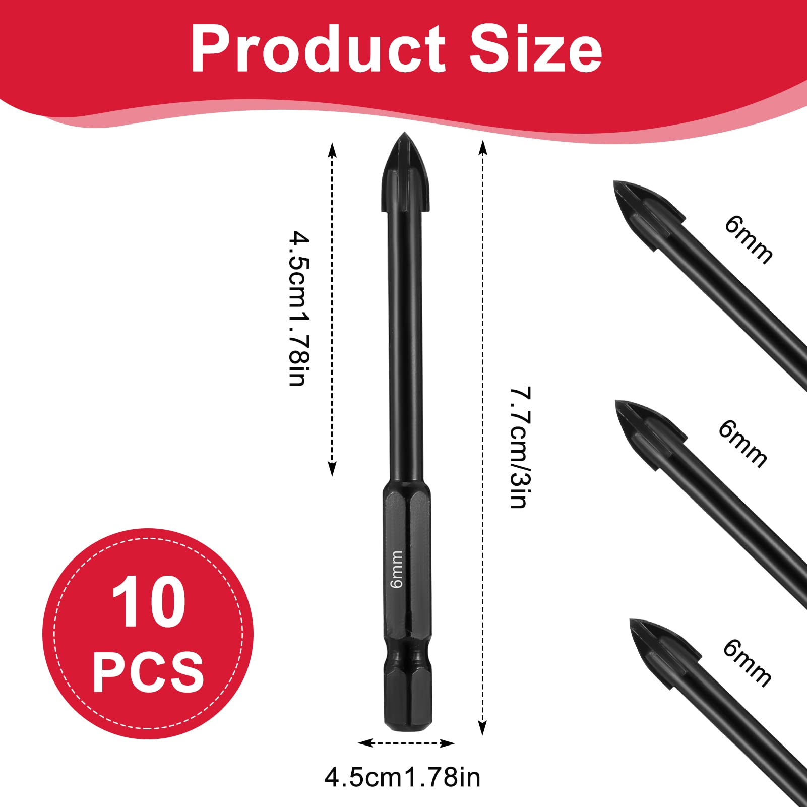 FRIUSATE Glass Tile Drill Bit 6mm 10 Pcs Hex Shank Masonry Concrete Drill Set