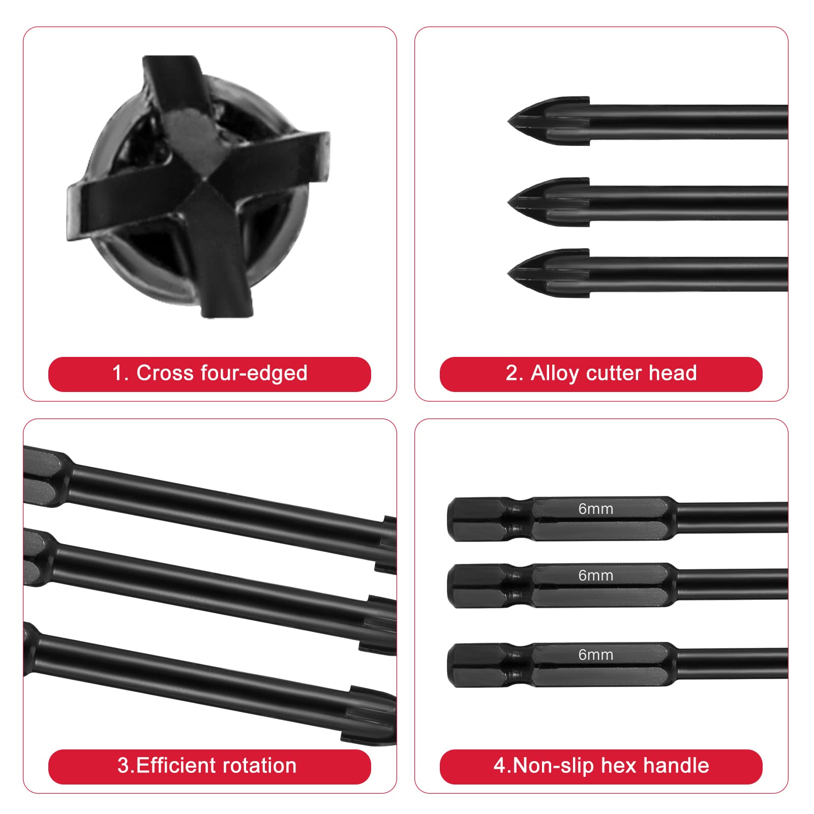 FRIUSATE Glass Tile Drill Bit 6mm 10 Pcs Hex Shank Masonry Concrete Drill Set