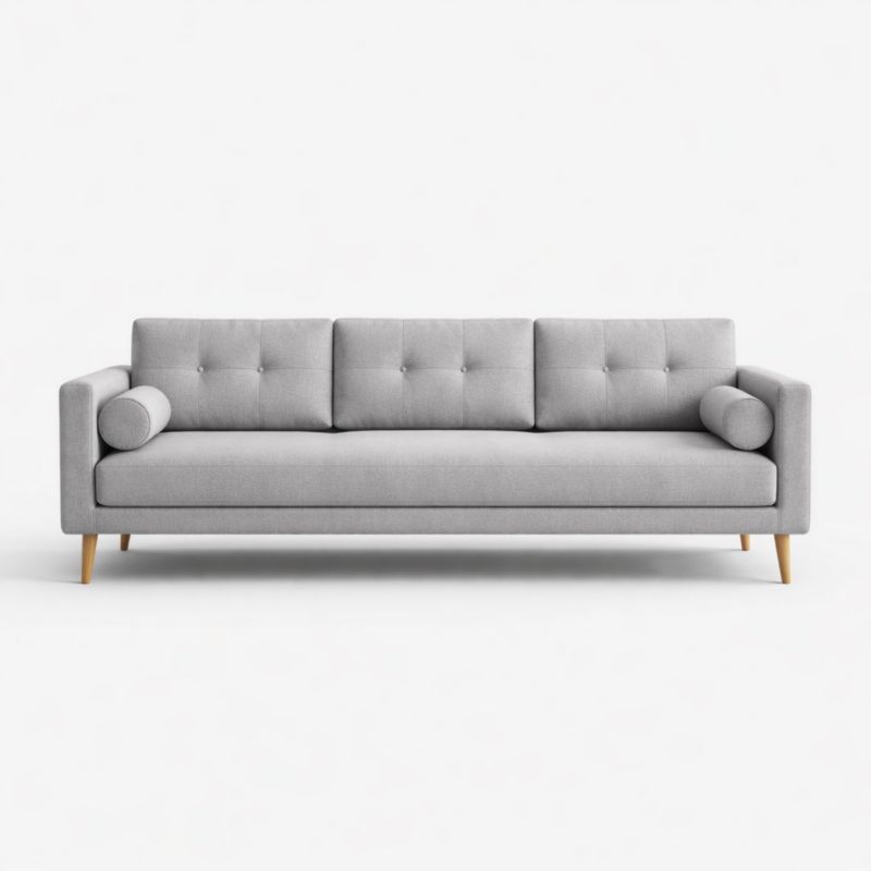 Canapé 3 places tissu gris pieds bois