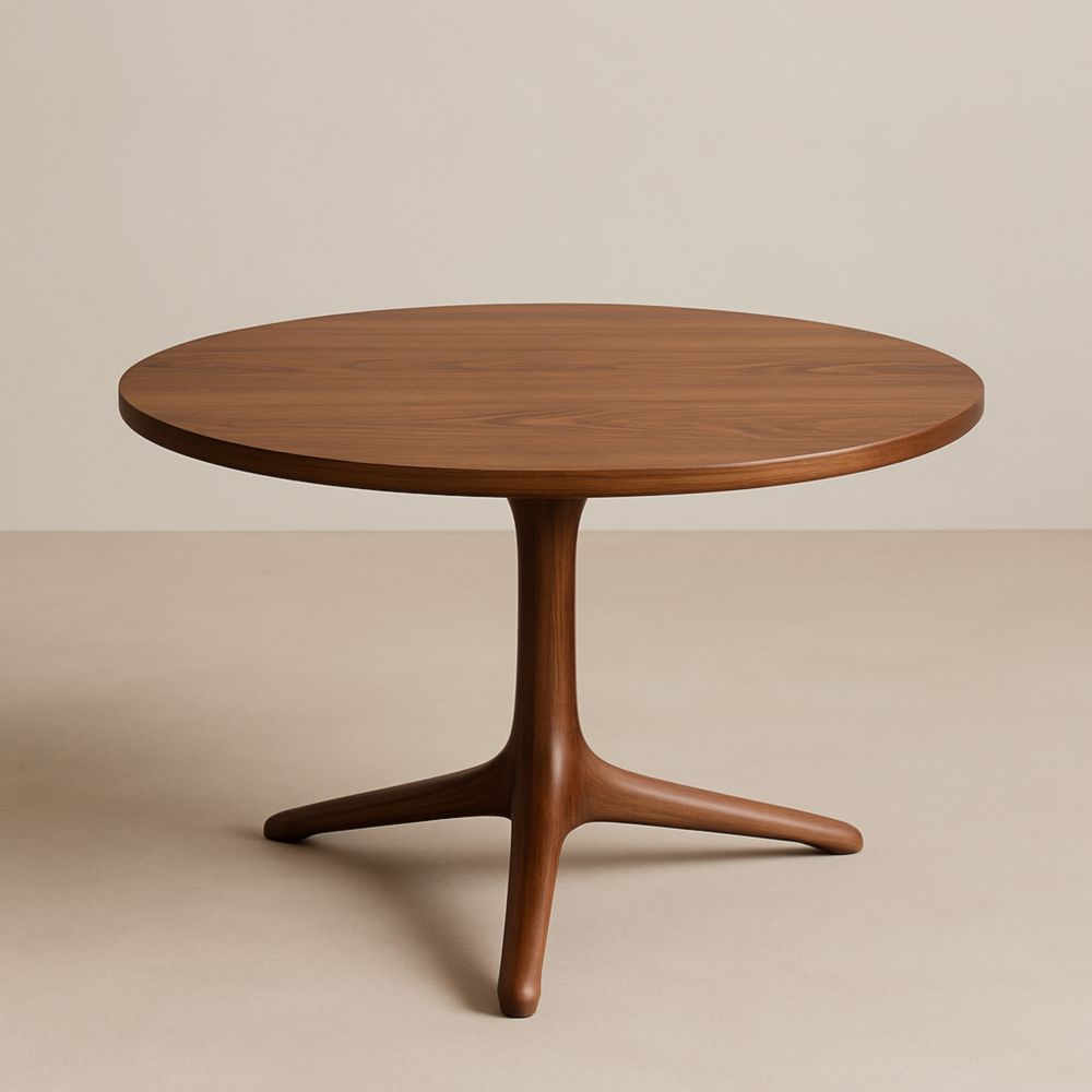 Table ronde en bois de noyer diamètre 120 cm hauteur 75 cm