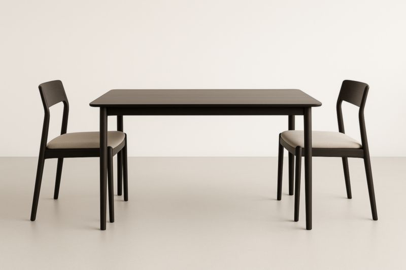 Ensemble table en bois noir avec chaises en tissu gris 120x75x75 cm