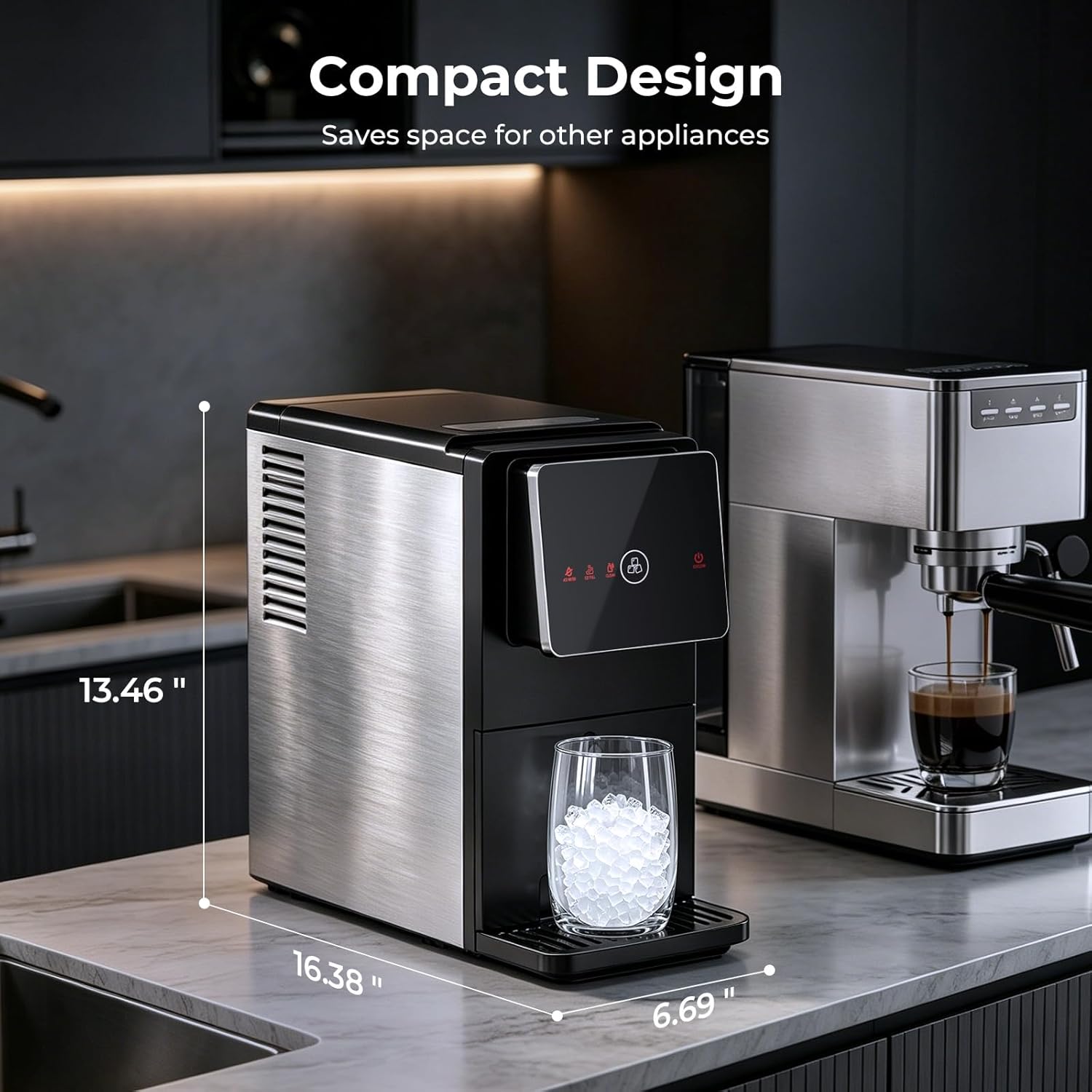 Ice Maker Countertop, 33 Lbs/24H, Automatic Ice Dispenser, Self-Cleaning Portable Ice Machine, 1.8L Water Tank