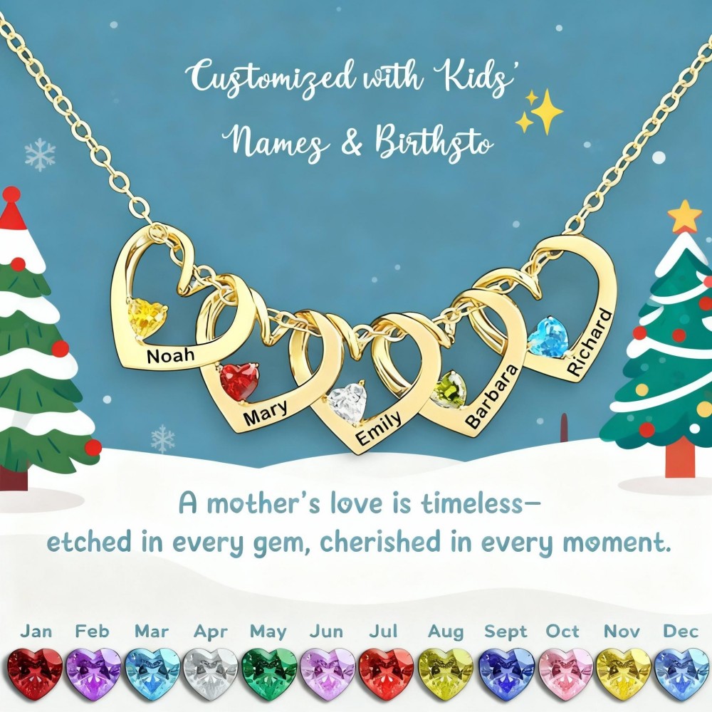 Collar Personalizado Con Forma De Corazón Y Piedra De Nacimiento Para Mamá Y Abuela. - GiftlabES