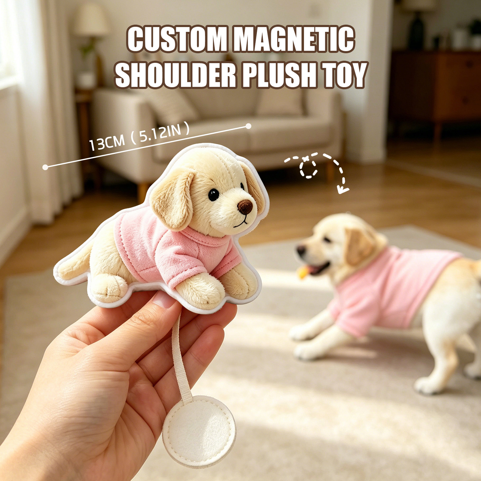 Custom Magnetic Shoulder Pet Plush – Personalized Pet Companion Shoulder Buddy with Custom Cat, Dog or Bird Design