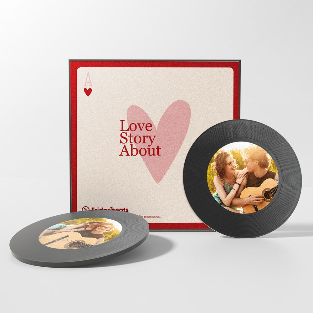 Imán De Nevera Personalizado Con Música Y Fotos. Se Puede Personalizar Con 1 A 6 Vinilos Y Canciones. Historia Sobre El Producto. - GiftlabES