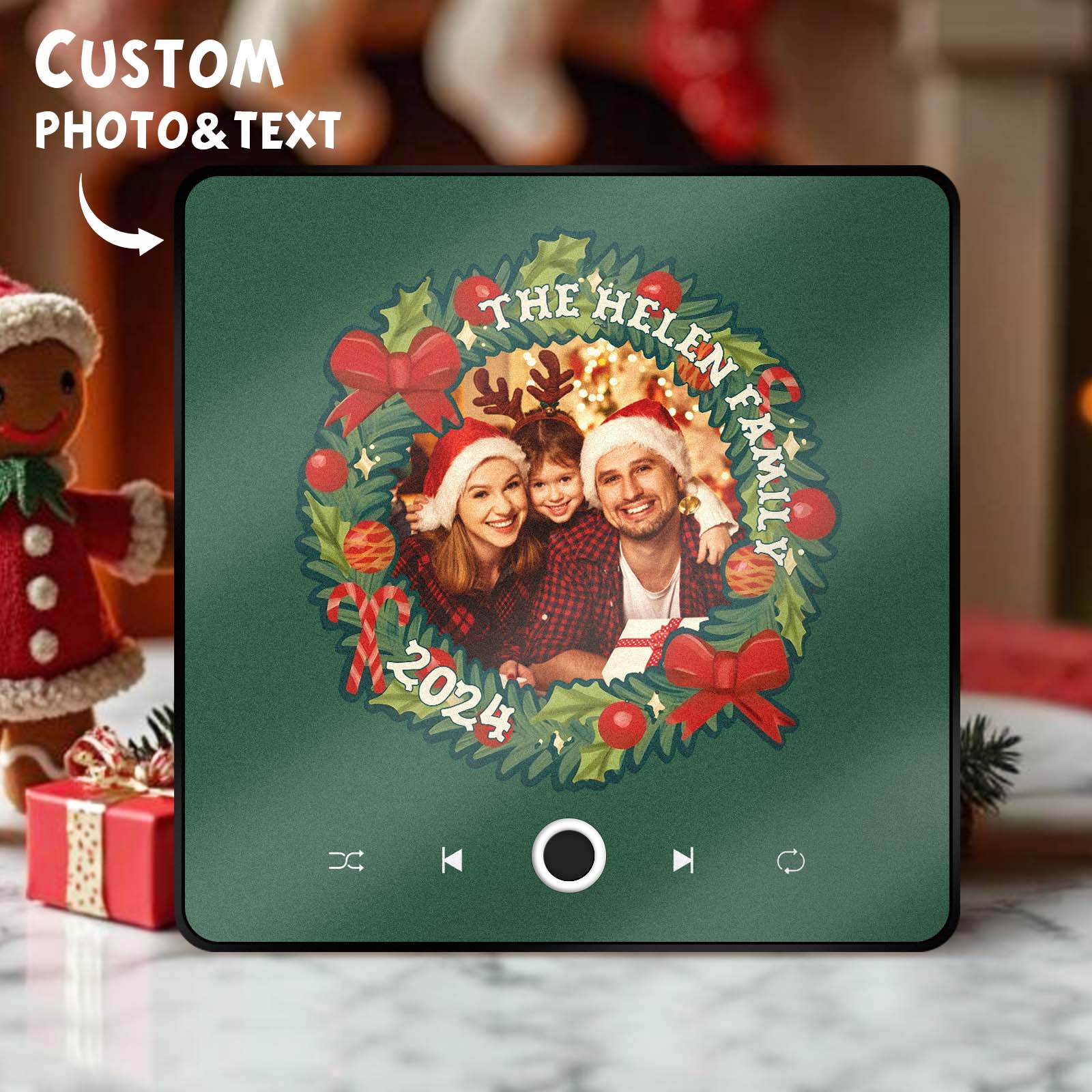 Corona Navideña Personalizada, Foto Familiar, Imán Para Nevera Con Música, Imanes Personalizados Con Música Que Reproduce Canciones, Regalos De Navidad - GiftlabES