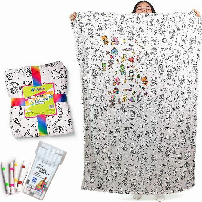 Kids Coloring Blanket Children's DIY Graffiti Blanket Coloring Throw Blankets Interactive Gifts For Kids