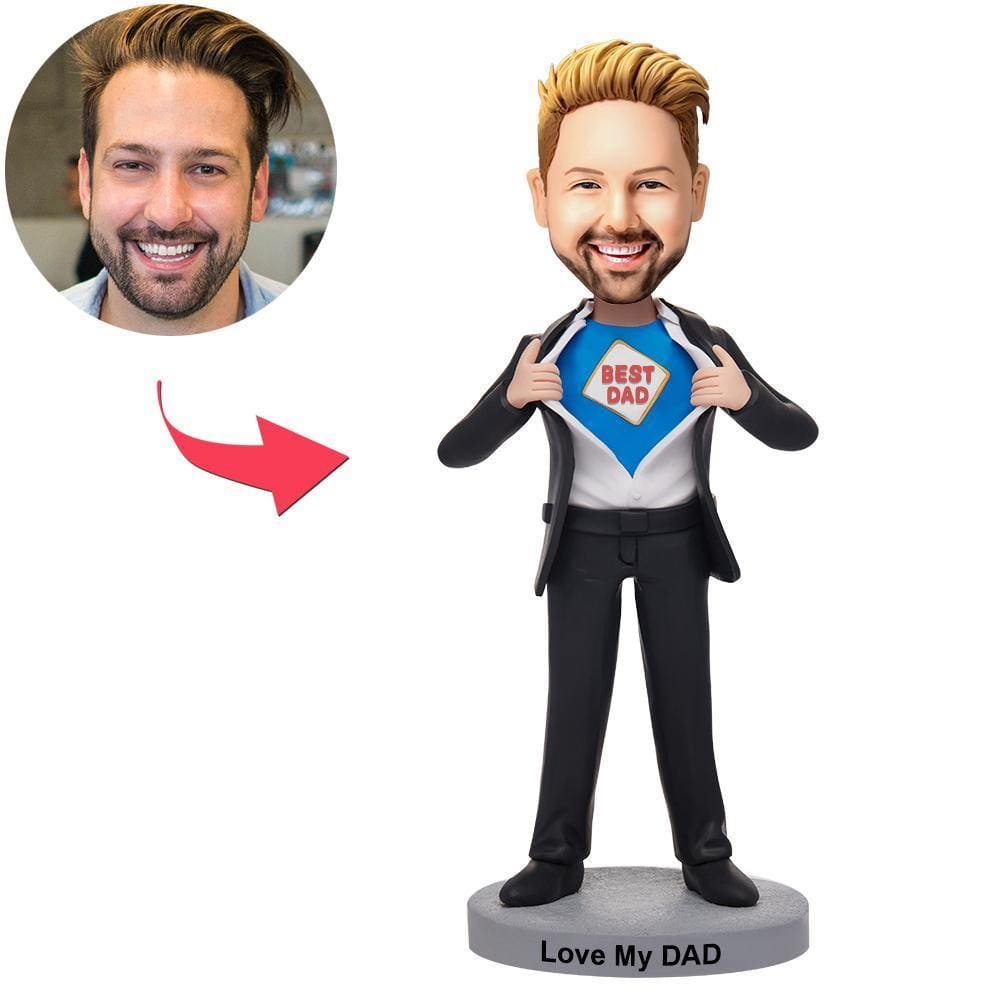 Figura Cabezona Personalizada De Superpapá Genial, El Mejor Papá, Con Texto Grabado. - GiftlabES