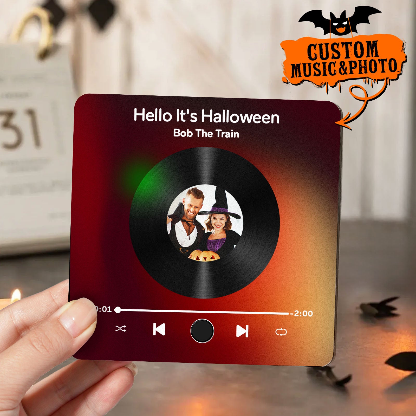 Imán De Nevera Personalizado Con Forma De Álbum Para Halloween. Imán De Nevera Con Música Personalizada Que Puede Reproducir Canciones. - GiftlabES