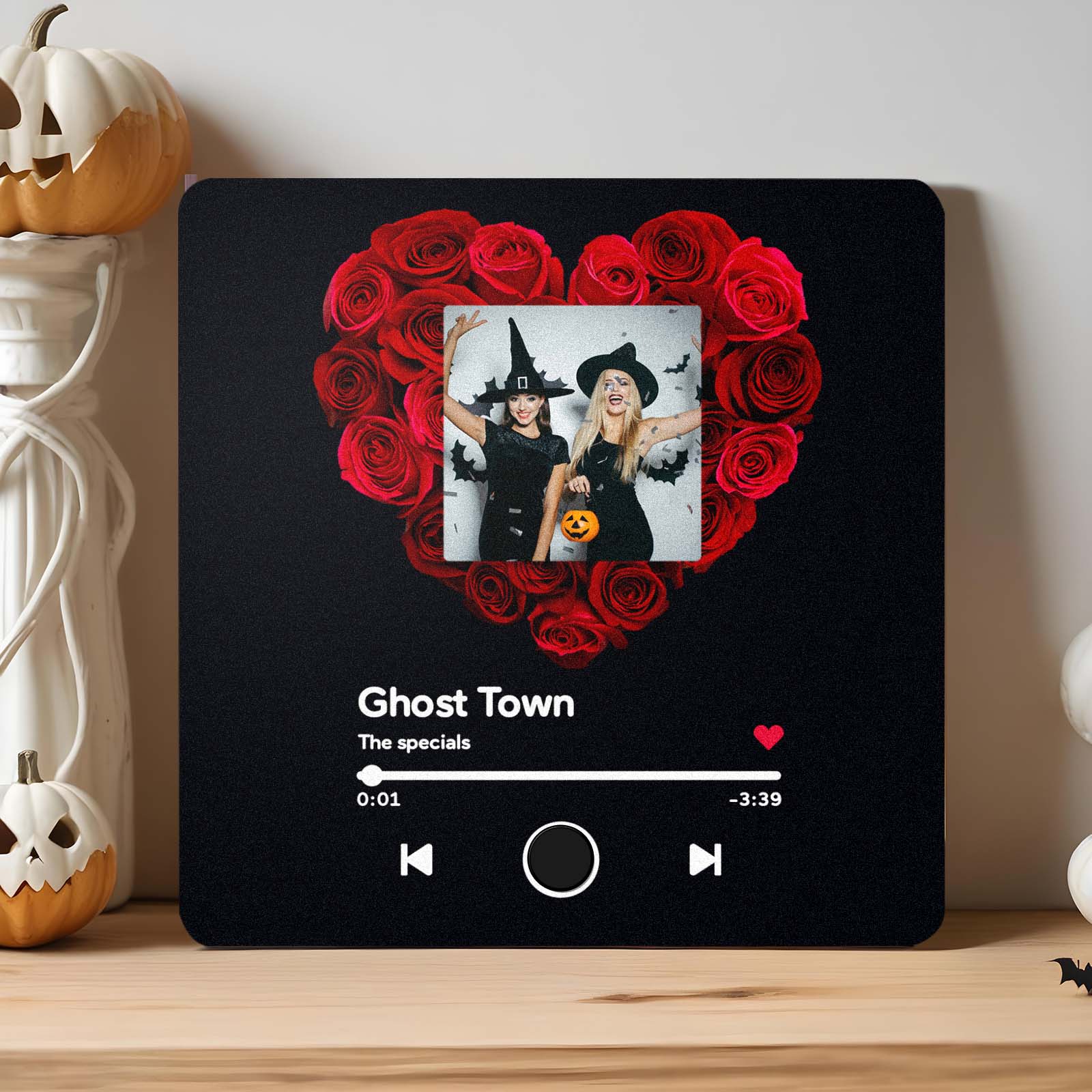 Imán De Nevera Personalizado Con Forma De Álbum De Halloween Con Rosa. Imán De Nevera Musical Personalizado Que Puede Reproducir Canciones. - GiftlabES