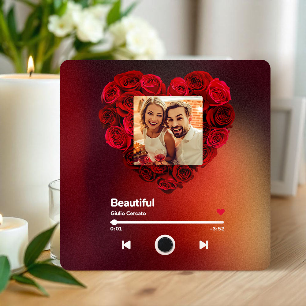 Imán De Nevera Con Álbum Personalizado, Imán De Nevera Con Música Personalizada Que Reproduce Canciones, Regalos Para Parejas, Corazón De Rosa - GiftlabES