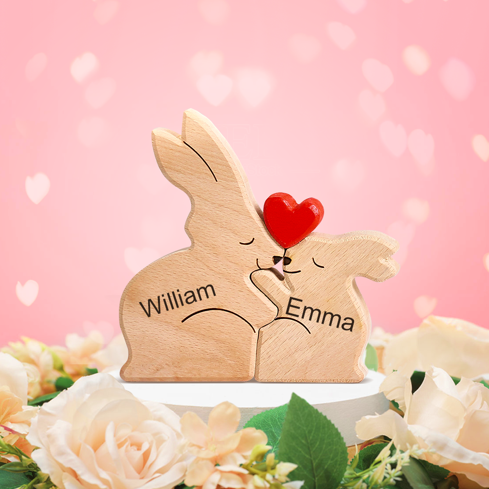 Regalos De San Valentín Rompecabezas De Madera De La Familia De Conejos Nombres Personalizados Regalos De Inauguración De Casa Decoración Del Hogar - GiftlabES