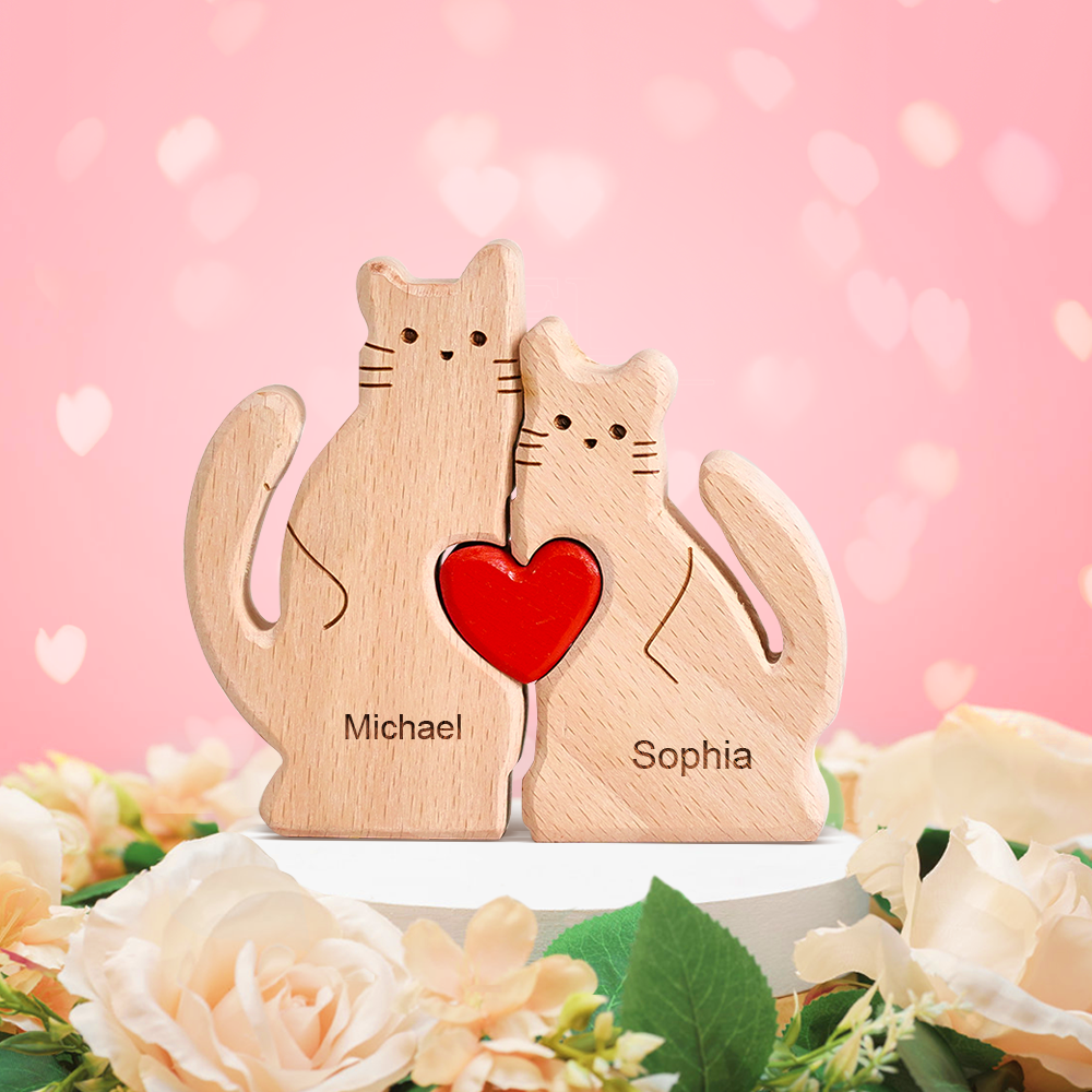 Regalos De San Valentín: Rompecabezas De Madera Con Nombres Personalizados De Gatos Para La Familia. Decoración Para El Hogar. - GiftlabES