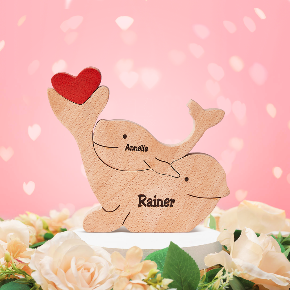 Regalos De San Valentín, Nombres Personalizados, Rompecabezas De Madera Con Delfines Para La Familia, Decoración Del Hogar. - GiftlabES