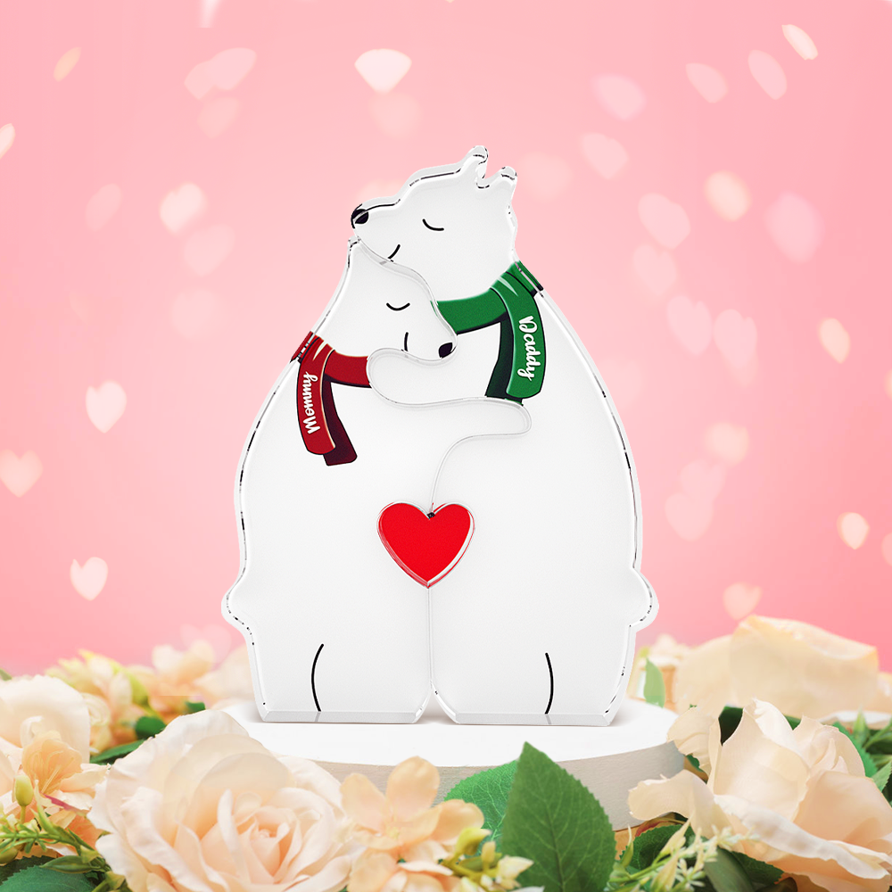 Regalos De San Valentín: Familia De Osos Abrazándose Con Nombres Personalizados, Rompecabezas Acrílico De La Familia De Osos, Decoración Para El Hogar. - GiftlabES