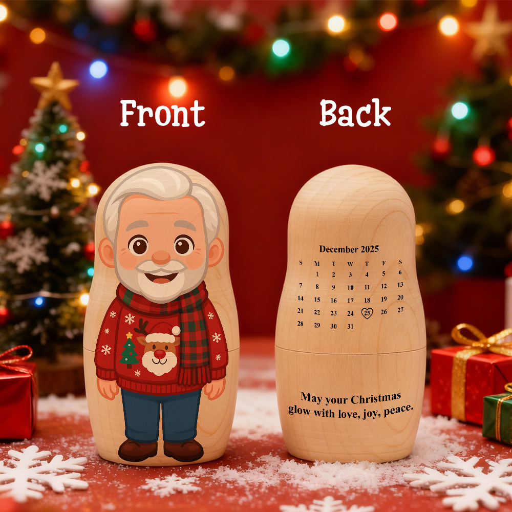 Muñeca Rusa Con Retrato Personalizado, Foto Y Calendario Personalizados, Retrato Familiar Estilo Caricatura, Regalo De Navidad - GiftlabES