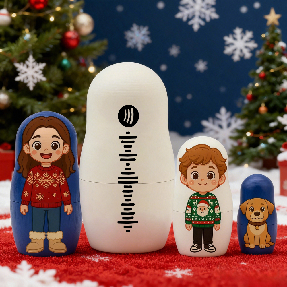 Muñeca Rusa Con Retrato Personalizado, Foto Personalizada Y Música De Spotify, Retrato Estilo Caricatura, Regalo Familiar De Navidad - GiftlabES
