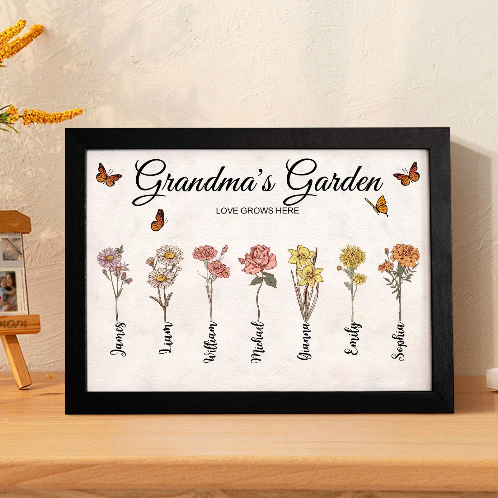 Marco De Fotos De Madera Vintage Personalizado 'jardín De La Abuela' - Marco De Fotos Con La Flor De Nacimiento Personalizada - Regalo Para El Día De La Madre - GiftlabES