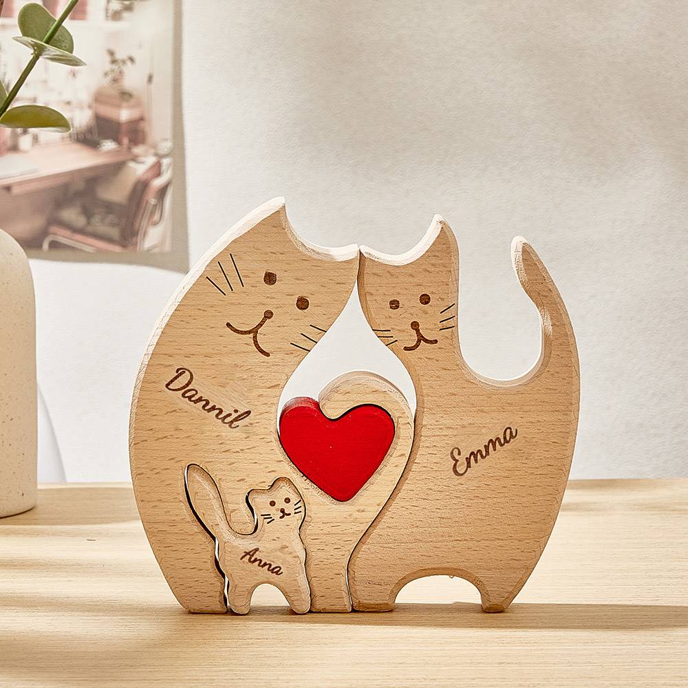 Rompecabezas De Gatos De Madera, Rompecabezas Con Nombres Personalizados De Miembros De La Familia, Regalos De Decoración Personalizados Para El Hogar - GiftlabES