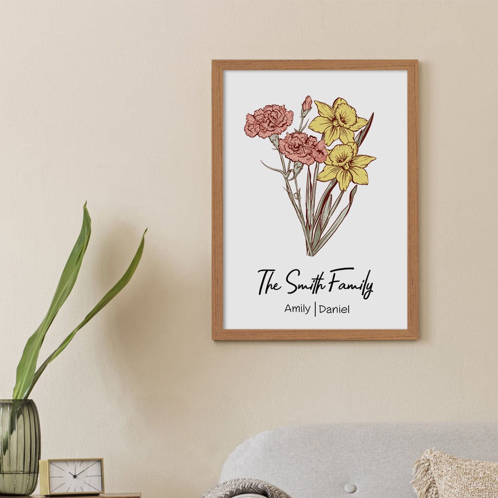 Ramo De Flores De Nacimiento Personalizado, Marco De Madera De Haya Con Nombres, Regalo Para Mamá - GiftlabES