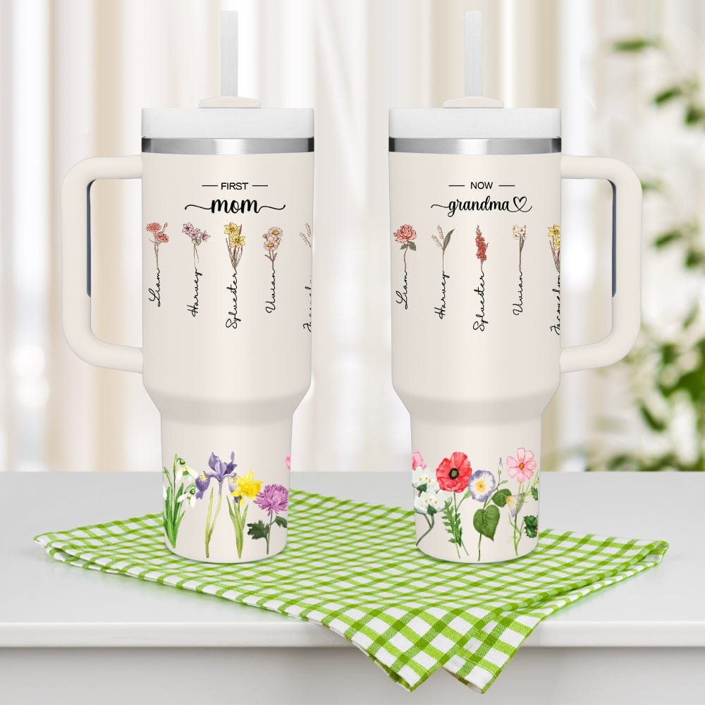 Vaso Personalizado De Primera Mamá Ahora Abuela De 40 Oz Con Regalo De Cumpleaños De Paja Para Abuela - GiftlabES