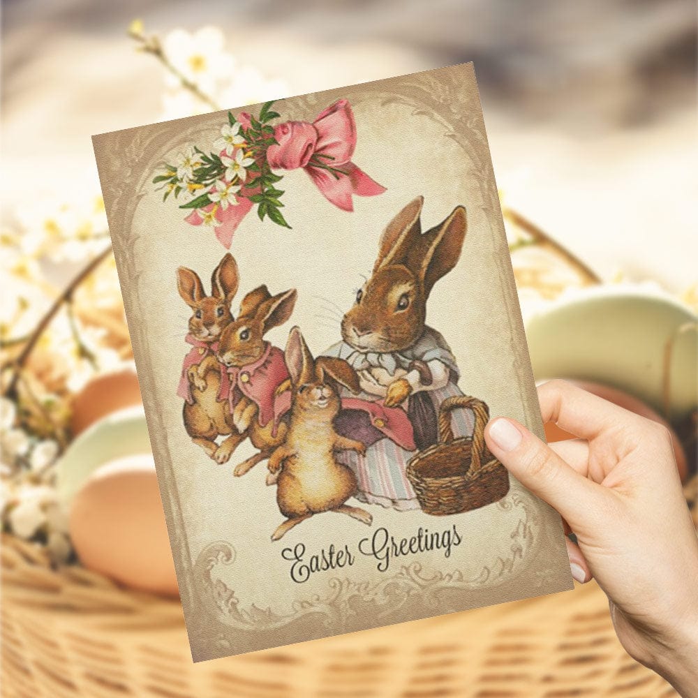 Tarjeta De Pascua De Estilo Vintage Con Conejito, Tarjeta De Felicitación Para La Familia - GiftlabES