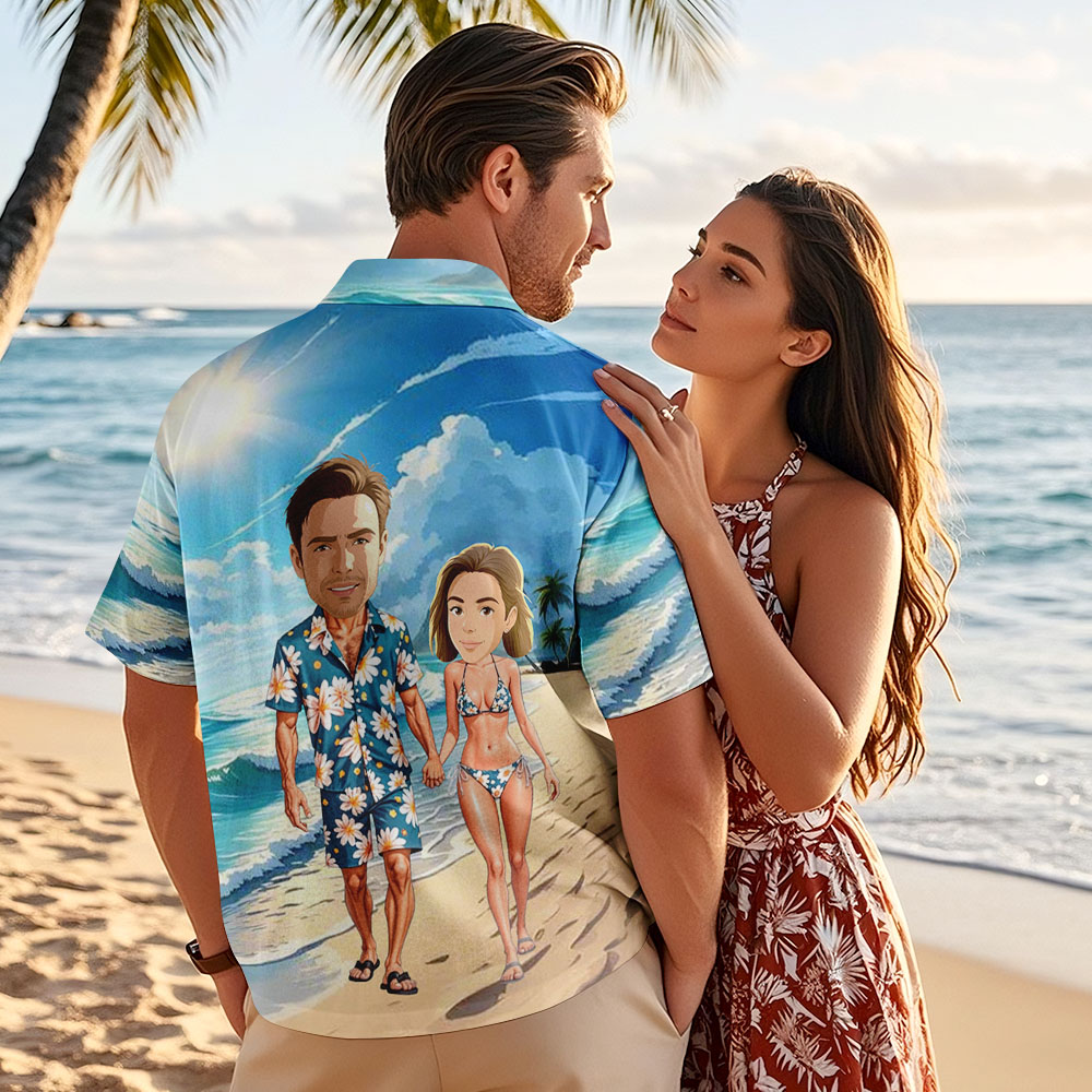 Camisa Hawaiana Personalizada Con Cara Estilo Caricatura, Camisa Aloha Para Vacaciones Para Hombres - GiftlabES