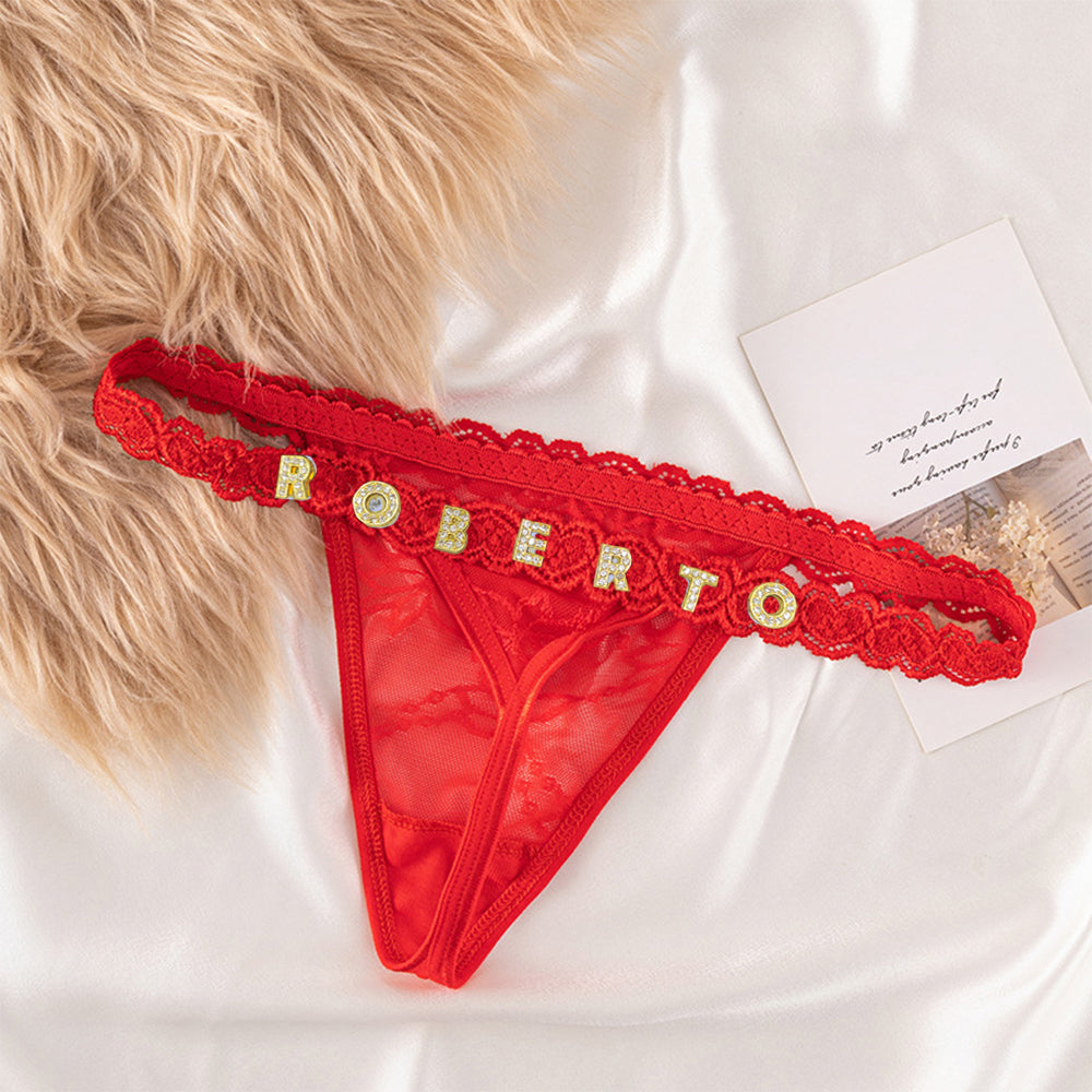 Regalos De San Valentín Para Ella: Tangas De Encaje Personalizadas Con Letras De Cristal Y Nombre. - GiftlabES